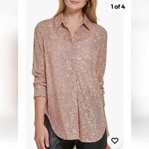 Calvin Klein Rose Gold Sequin Long Sleeve Top Medium